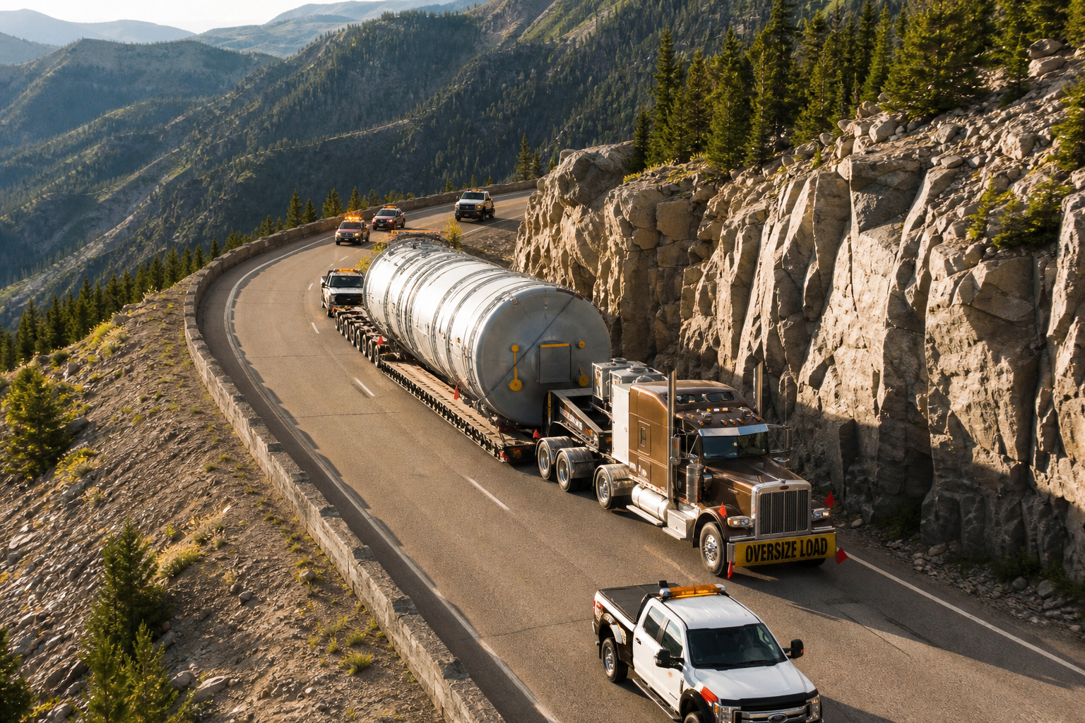 Aerial view of premium oversized load escort